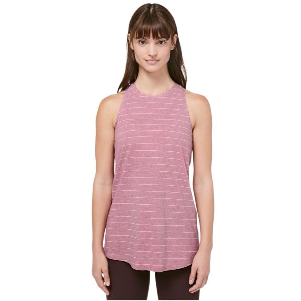 Lululemon All Tied Up Tank Pink Stripe Size M 100% Pima Cotton